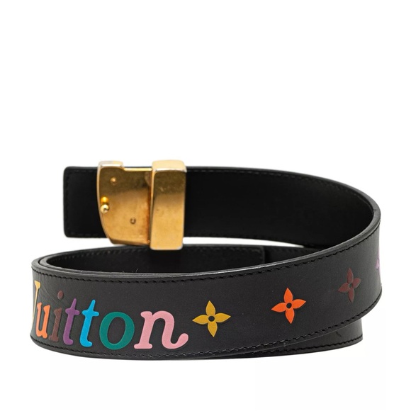 Louis Vuitton Black Leather Belt with Gold Buckle size 80 worn once - Picture 1 of 2